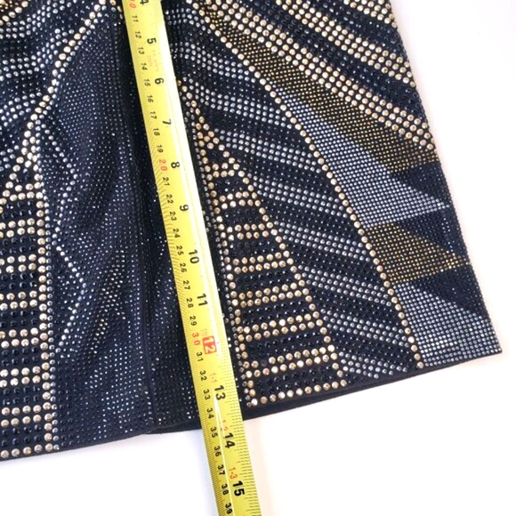 Art Deco Black Silver Gold Beaded Metal Studded FATE Boho Mini Skirt - Picture 9 of 13